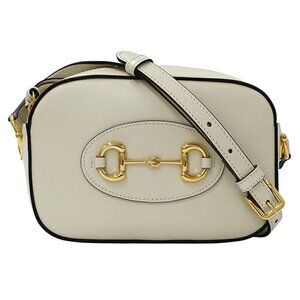 GUCCI White Leather Horsebit Shoulder Bag